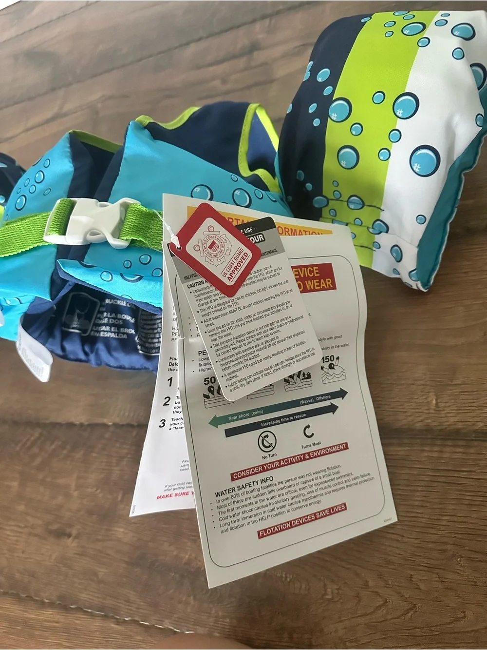 NWT Speedo Kids Swim Vest in Aqua, Lime & Navy with shark Print